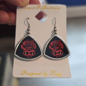 Red Rose Skull Earrings